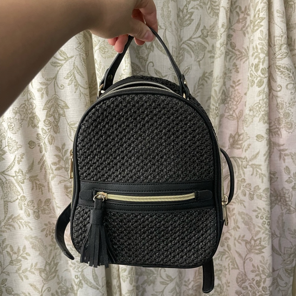 Black Raffia mini backpack